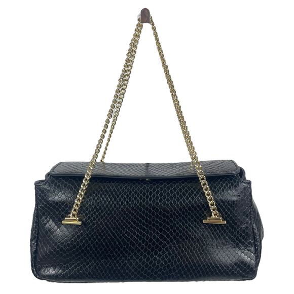 J. Crew Chain Stap Bag Snake Embossed Leather Black Gold Chain - Picture 2 of 14